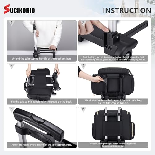 Rolling Laptop Bag 17.3 Inch 3 IN 1 Rolling Briefcase for Women Waterproof Teacher Tote Bag With Wheels - color: Pink