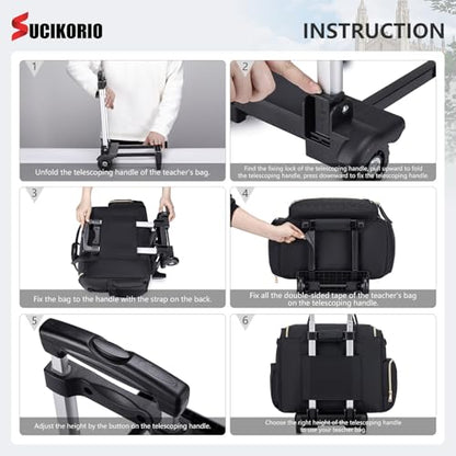 Rolling Laptop Bag 17.3 Inch 3 IN 1 Rolling Briefcase for Women Waterproof Teacher Tote Bag With Wheels - color: Pink