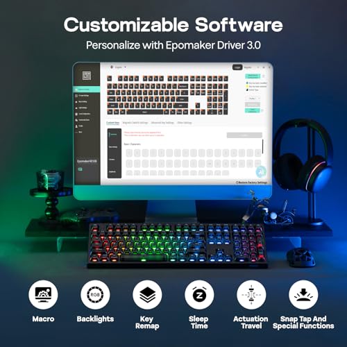 EPOMAKER HE108 Wireless Gaming Keyboard, 8K Polling & 10000mAh, SOCD & DKS | Full-Sized Hall Effect Keyboard with Rapid Triggering, Custom Driver, RGB Backlit, PBT Keycap (Black) - color: Black
