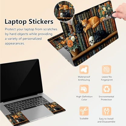 Laptop Skin Sticker Decal 15.6 Inch,12 13 13.3 14 15 15.6 in Laptop Netbook Skins for Notebook,Art Decal Removable Waterproof Scratch Resistant,Universal Vinyl Cover,Cat Bookshelf - color: Cat Bookshelf
