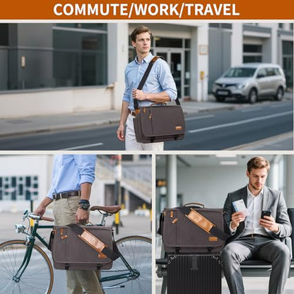 ESTARER Men Messenger Bag 17-17.3 Inch Laptop Bag Water-resistant Canvas Computer Shoulder Bag Briefcase for Work College Travel, Grey - color: 17-17.3" Buckle-grey