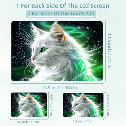 Universal Laptop Skin Decal, 3-Piece Vinyl Protector for 12 13 14 15.6" Notebook, Waterproof Anti-Scratch, Easy Trim & Bubble-Free Finish, Cat with Green Eyes - color: Cat with Green Eyes