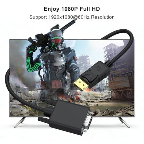 Vanjua DisplayPort to VGA Cable, 1.8M/5.9FT Display Port of Computer/Laptop to VGA of Monitor/Projector Adapter (Not Bidirectional)