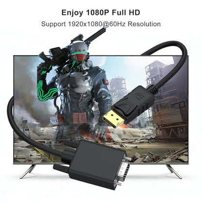 Vanjua DisplayPort to VGA Cable, 1.8M/5.9FT Display Port of Computer/Laptop to VGA of Monitor/Projector Adapter (Not Bidirectional)