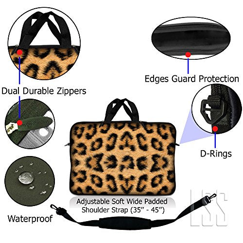 LSS 15 15.6 inches Laptop Sleeve Bag with Matching Laptop Skin Sticker Combo | Carrying Case w/Handle & Adjustable Shoulder Strap for 14" 15" 15.6" - Leopard Print - color: Leopard Print, size: 15 inch