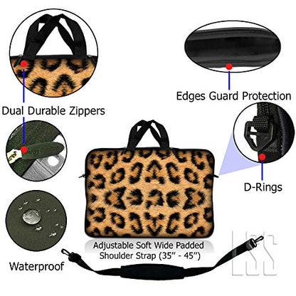 LSS 15 15.6 inches Laptop Sleeve Bag with Matching Laptop Skin Sticker Combo | Carrying Case w/Handle & Adjustable Shoulder Strap for 14" 15" 15.6" - Leopard Print - color: Leopard Print, size: 15 inch