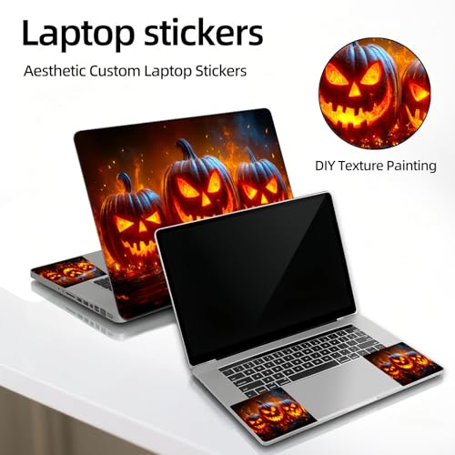 Universal Laptop Skin Sticker Decal, 12"-15.6" Aesthetic Vinyl Wrap, Glowing Jack-o-Lanterns Waterproof Notebook Cover Art Protector for MacBook HP Dell Lenovo, Fits 13" 14" 15" 15.6" - color: Glowing Jack-o-lanterns