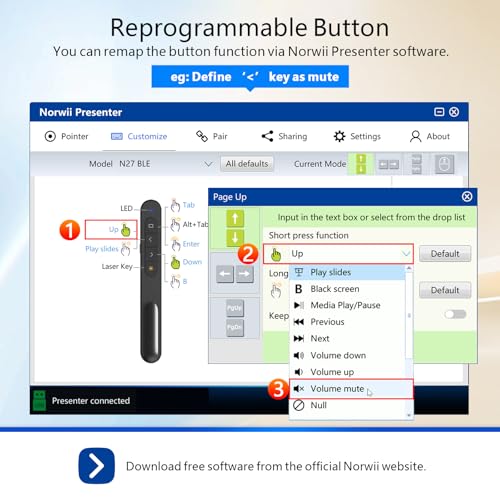 Bluetooth Presentation Clicker for PowerPoint, Wireless Presenter | ①Red laser pointer②Projector clicker③USB Powerpoint Clicker ④Powered by 1 AAA Battery⑤Customizable Button⑥Bluetooth - color: Red- AAA - USB-A&BLE