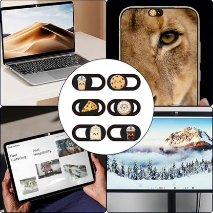 6Pcs 6 Styles Food Theme Camera Cover Slide Sticker 0.04 Inch Privacy Guard Accessories, Computer Camera Cover Cute Protector Blocker for Desktop Loptop Tablet Notebook Mini PC Office Use - color: Food