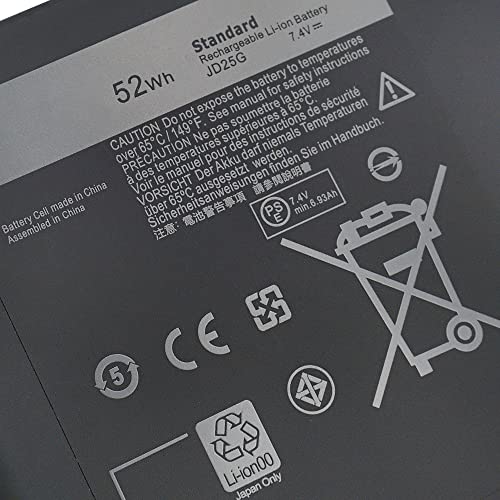 JHXPY 5K9CP JD25G 0DRRP 0N7T6 Replacement Laptop Battery for DELL XPS 13 9343 9350 13D-9343-350 13-9350-D1608 13D-9343-3708 90V7W 090V7W (7.4V 52Wh JD25G) - size: 7.4V 52Wh JD25G