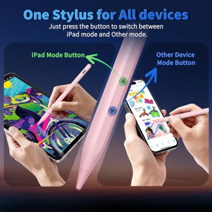 Universal Stylus Pen for iPhone, 2X Fast Charge Stylus Pencil for ipad | Compatible with iPhone, Apple ipad Pro Air Mini, Android, Tablet, All Touchscreen,Pink - color: pink