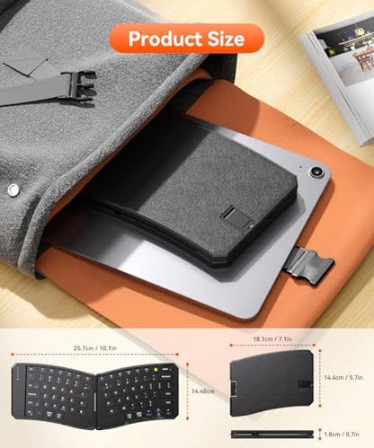 Omikamo Ergonomic Foldable Bluetooth Keyboard, 3-Device Dual-Mode | 2.4G+BTx2 Ultra Slim Portable Wireless Folding Travel Keyboard for Windows, iOS, Android, Mac, Leg Use