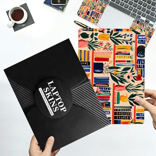 Universal Laptop Skin Sticker with 2 Wrist Pad Decals, 3-Piece Removable Vinyl Laptop Cover, Bookshelves Waterproof Anti-Scratch, Easy-Trim Fit for 13.3" 14" 15.6" Laptops - color: Bookshelves
