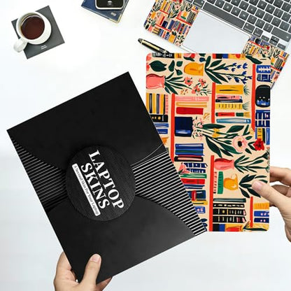 Universal Laptop Skin Sticker with 2 Wrist Pad Decals, 3-Piece Removable Vinyl Laptop Cover, Bookshelves Waterproof Anti-Scratch, Easy-Trim Fit for 13.3" 14" 15.6" Laptops - color: Bookshelves