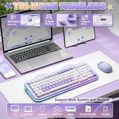 YUNZII C98 Wireless Mechanical Keyboard with Number Pad,99 Key BT5.0/2.4G/USB-C Hot Swap Gasket Mount with PBT MOA Keycaps,Custom RGB,Cute Cake Keyboard for Win/Mac (Purple, Milk V2 Linear Switch) - color: Purple, size: Milk V2 Linear Switch