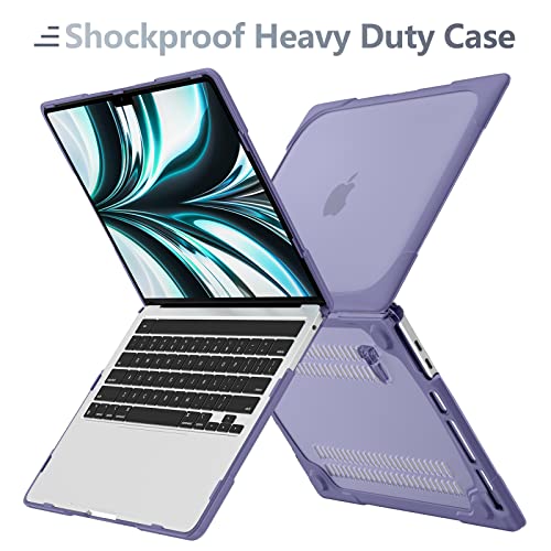 Batianda Heavy Duty Case for MacBook Pro 13 inch 2022 2020, Lavender Gray | Ergonomic Foldable Stand Holds 22 lbs, Shockproof Bumper, Matte Translucent Hard Shell, Fits M1/M2 A2338/A2251/A2289 Model - color: Lavender Gray
