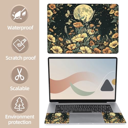 Universal Laptop Skin Sticker for 12/13/14/15.6 Inch Laptops, Reusable Vinyl Laptop Decal Cover, Waterproof Scratch Resistant Notebook Skin with 2 Wrist Pads,Moon Wildflowers - color: Moon Wildflowers