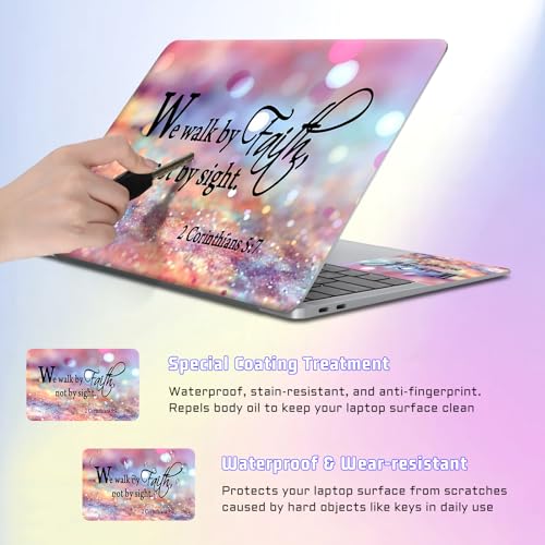 Universal Laptop Skin Sticker Decal, Compatible with MacBook HP Dell Lenovo 12"-15.6", Reusable Vinyl Notebook Cover 3PCS Set, High-Recognition Film-We Walk by Faith Pink Purple Glitter - color: We walk by Faith Pink Purple Glitter
