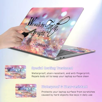 Universal Laptop Skin Sticker Decal, Compatible with MacBook HP Dell Lenovo 12"-15.6", Reusable Vinyl Notebook Cover 3PCS Set, High-Recognition Film-We Walk by Faith Pink Purple Glitter - color: We walk by Faith Pink Purple Glitter