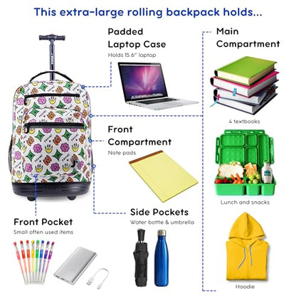 J World Sundance Laptop Rolling Backpack for Girls Boys. Roller Bookbag with Wheels, 20 Inch, Proud - color: Proud