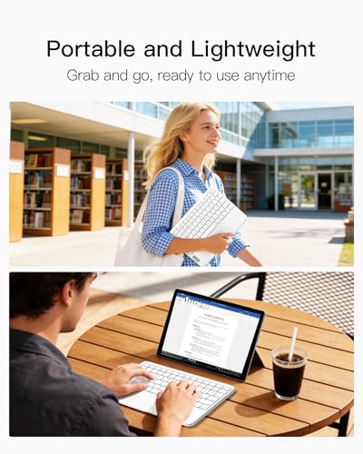 Inateck Ultra-Slim Tablet Keyboard, Trackpad, 228g, Bluetooth 5.3 | For iPad/Tablet/Windows/Laptop/PC, Stable Connection, Ultralight 228g,Portable Wireless QWERTY Keyboard, KB01105,White - color: White
