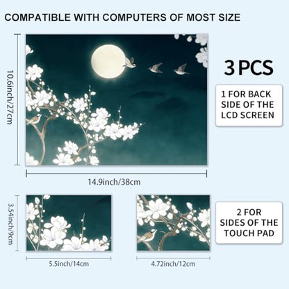 3Pcs Laptop Skin Sticker Decal Chinese Painting PVC Laptop Sticker Fits for 12-16 Inch Notebook Waterproof Scratch Proof Tradition Universal Notebook PC Personalized Protector Gift - style: cyan background flower branches