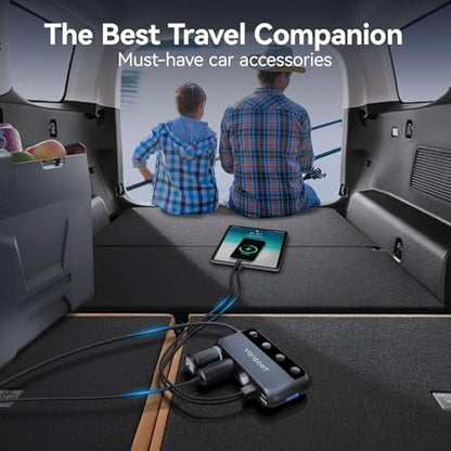 158W Cigarette Lighter Splitter 9 in 1 Car Cigarette Lighter with 3 Socket Multi Port Dual PD30W and 3 USB-A QC3.0, Cigarette Lighter Adapter for Car Truck, Ipad, Phone