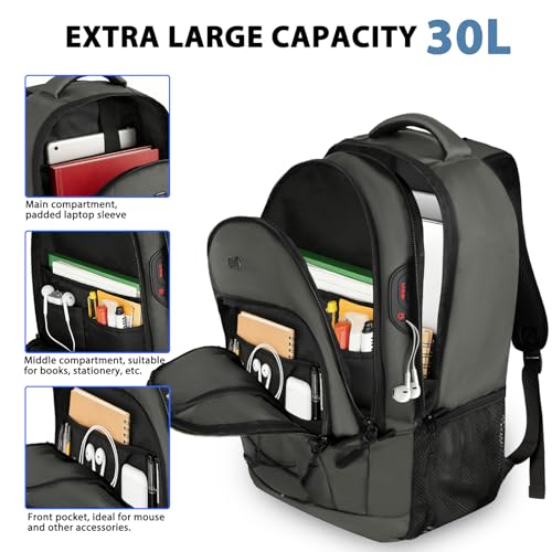Goloni Travel Backpack, 17 Inch Laptop Backpack for Men Women, Business Backpack with Luggage Strap,Grey - color: Grey