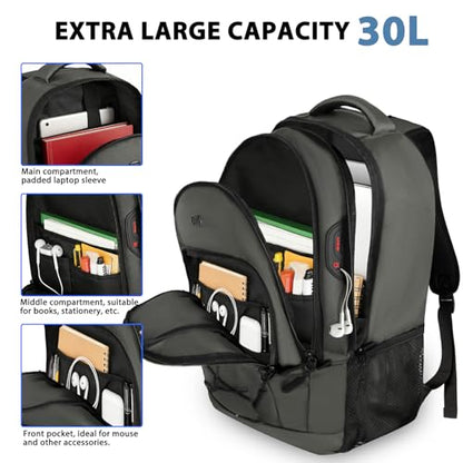 Goloni Travel Backpack, 17 Inch Laptop Backpack for Men Women, Business Backpack with Luggage Strap,Grey - color: Grey