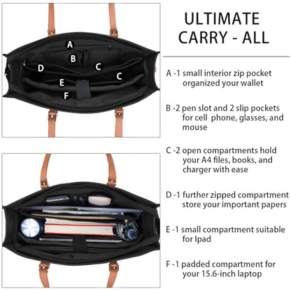 Laptop Bag for Women Waterproof Lightweight Leather 15.6 Inch Computer Tote Bag Business Office Briefcase Large Capacity Handbag Shoulder Bag Professional Office Work Bag | Waterproof Lightweight Leather Large Capacity Work Bag Business Office Briefcase D