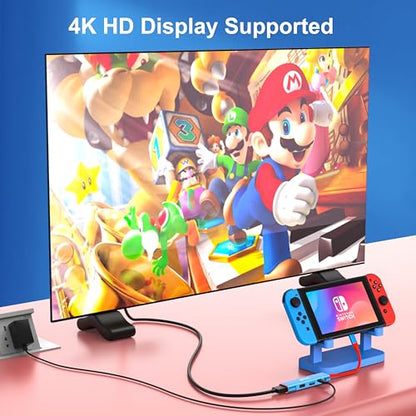 RREAKA TV Dock for Nintendo Switch 2 / Switch/Switch OLED, Portable Travel Dock Replacement with 4K@60Hz HDMI, PD 100W Charging, USB 3.0 - color: Red & Blue