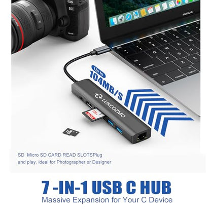 7-in-1 USB C Hub Docking Station with 4K HDMI Port & Ethernet | 4K HDMI 1G Gigabit Ethernet 100W PD Charging 2 USB 3.0 Ports SD/TF Card Reader, for MacBook/Dell/HP/Surface/Lenovo/Steam Deck - color: Dark gray