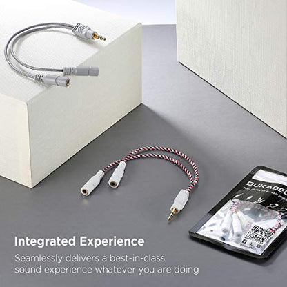 Headphone Splitter, 3.5mm Splitter Cable for Headset [Fine Braided & Gold Plated] Stereo Audio Y Cable AUX Splitter - Compatible for iOS, Android, Smartphones, Tablets & More - (0.85ft/26cm) | Stereo Audio Sound, Dual Headphone and Speaker Jack Adapter, C