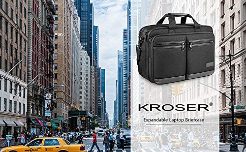 KROSER 17.3 Inch Laptop Computer Bag Messenger Water-Repellent Briefcase | Expandable large capacity, padded laptop protection,shoulder and luggage strap for business daily and travel-Black