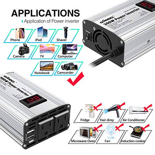 300W Power Inverter DC 12V to 110V AC Car Inverter with 4.8A Dual USB Car Adapter with LED Display - size: 300 W - 110V