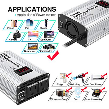 300W Power Inverter DC 12V to 110V AC Car Inverter with 4.8A Dual USB Car Adapter with LED Display - size: 300 W - 110V