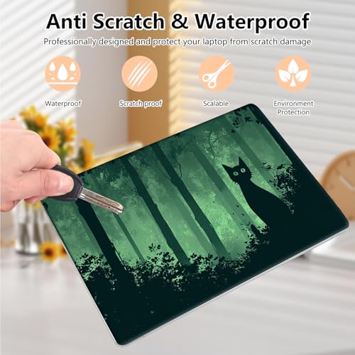 Laptop Skin Sticker Decal 15.6 Inch,12 13 13.3 14 15 15.6 in Laptop Netbook Skins for Notebook,Art Decal Removable Waterproof Scratch Resistant,Universal Vinyl Cover,Black Cat Green Forest - color: Black Cat Green Forest