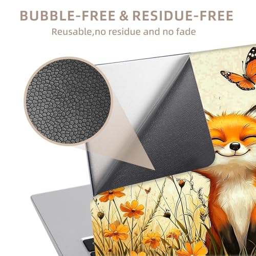 Universal Laptop Skin Sticker for 12/13/14/15.6 Inch Laptops, Reusable Vinyl Laptop Decal Cover, Waterproof Scratch Resistant Notebook Skin with 2 Wrist Pads,Cute Flower Bed Fox - color: Cute Flower Bed Fox