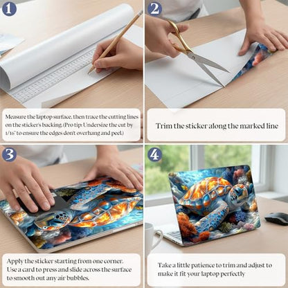 Universal Laptop Skin Sticker Decal,15.6 Inch Laptop Vinyl Cover for 13" 14" 15.6" Laptop,Scratch-Resistant Waterproof Protector Wrap,Reusable with Wrist Pads,Rainbow Sea Turtle Reef - color: Rainbow Sea Turtle Reef