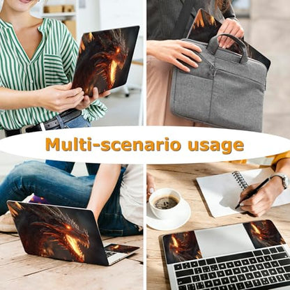 Universal Laptop Skin Sticker with 2 Wrist Pad Decals, 3-Piece Removable Vinyl Laptop Cover, Fiery Dragon Waterproof Anti-Scratch, Easy-Trim Fit for 13.3" 14" 15.6" Laptops - color: Fiery Dragon