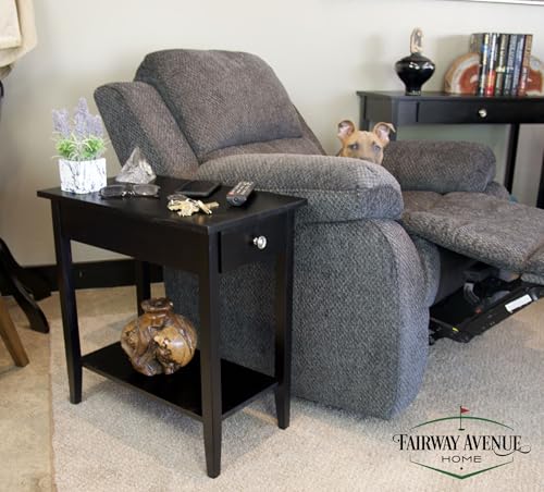 2-Tier Solid Acacia Recliner Table w/Drawer (Black) - color: Black