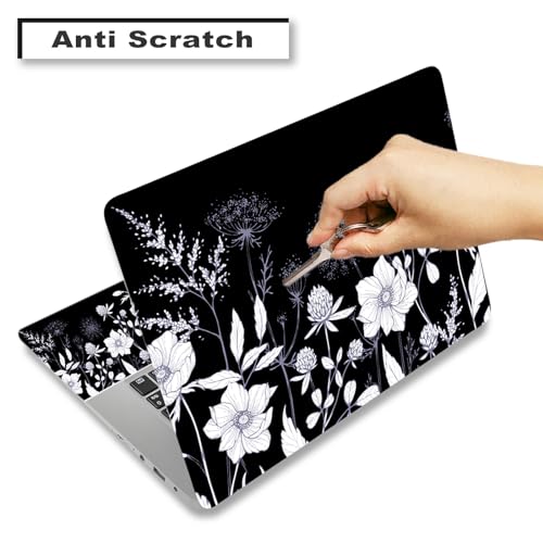 Laptop Skin Sticker Decal,12" 13" 13.3" 14" 15" 15.4" 15.6 inch Laptop Vinyl Skin Sticker Cover Art Protector Notebook PC (2 Wrist Pad Skins Included), Waterproof Removable, Black White Flower - color: Black White Flower