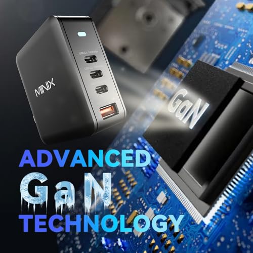 MINIX 165W USB C Charger, 140W PD 3.1 GaN Fast Charging Station for MacBook | 4-Port Travel Power Adapter (US/EU/UK Plugs) for MacBook Pro 16", iPad Pro, iPhone 17 16 Pro Max, Galaxy S25 S24, Steam Deck