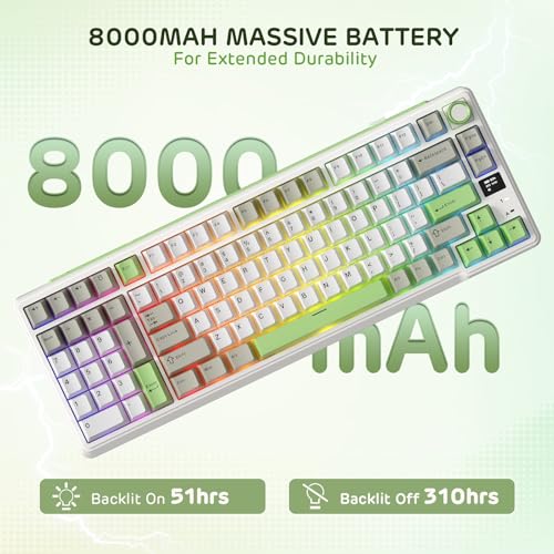 RK ROYAL KLUDGE L98 Wireless Mechanical Keyboard w/Southpaw Numpad | Left-Handed Gasket Gaming Keyboard with Knob, Tri-Mode 95% Hot Swappable Keyboard BT/2.4G/USB-C, Massive 8000mAh Battery - color: Lemon Green, size: Tactile Beige Switch