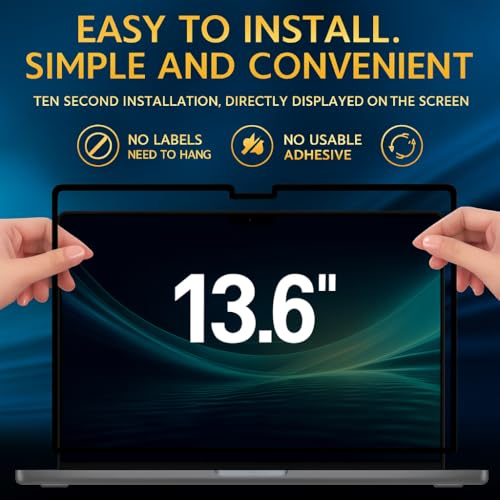 Magnetic Privacy Screen for MacBook Air 13.6"/13" (M2/M3/M4, A2681/A3113/A3240) – Removable Laptop Screen Protector, Blue Light Filter, Anti-Glare 16:10 Matte Display Guard