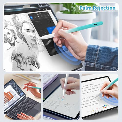 Stylus Pen for iPad,(2018-2026) Fast Charge with Tilt Sensitivity & Palm Rejection Compatible with iPad Pro 11"/12.9", iPad mini 5/6, iPad Air 3/4/5, iPad 6/7/8/9/10 (White Green) - color: White green