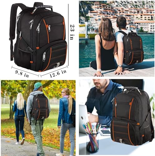LTINVECK Travel Laptop Backpack,Extra Large Backpack for Men,Big 17 Inch Computer bag Tech Backpack - color: Orange