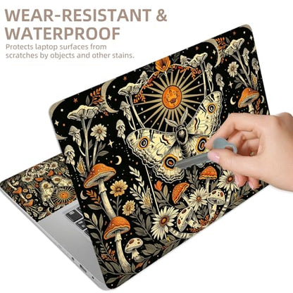 Universal Laptop Skin Sticker for 12/13/14/15.6 Inch Laptops, Reusable Vinyl Laptop Decal Cover, Waterproof Scratch Resistant Notebook Skin with 2 Wrist Pads,Moth Mushroom Flower - color: Moth Mushroom Flower