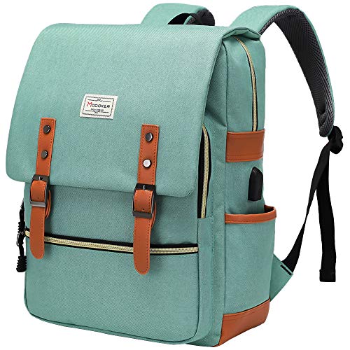 Modoker Eco-Friendly Vintage Laptop Backpack for Women Men,Travel Backpacks with USB Charging Port Fashion Backpacks for Working Women Fits 15.6Inch Notebook, Green - color: Classic Green