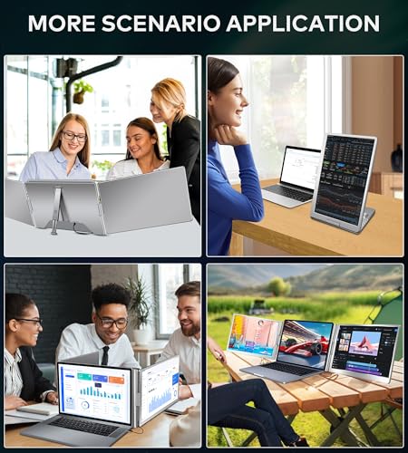 14" Laptop Screen Extender Triple Monitor Laptop Extender [1 Cable for Dual Monitors ] 1200P FHD 360° Rotation Screen Portable Monitor for 13-17" Laptops with USB-C /2 USB-A (MacOS, Wins)